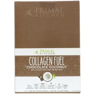 Primal Kitchen, Collagen Fuel, Collagen Peptide Drink Mix, Chocolate Coconut, 12 Packets, 0.58 oz (16.4 g) Each (Discontinued Item)