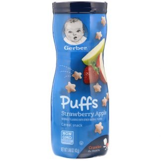 Gerber, パフシリアルスナック、8か月以上の赤ちゃん用、イチゴ＆リンゴ味、42g（1.48oz）