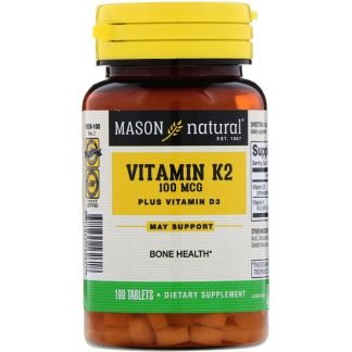 Mason Natural, ビタミンK2プラスビタミンD3、100 mcg、100錠