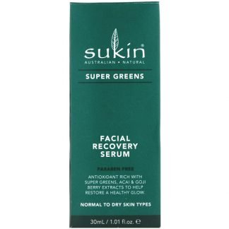 Sukin, スーパーグリーン、フェイシャルリカバリーセラム、1.01液量オンス (30 ml)