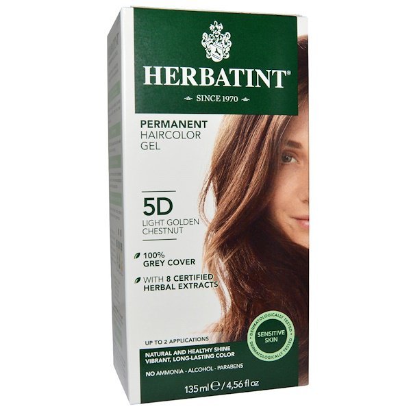Herbatint, パーマネントへアカラージェル(Permanent Haircolor Gel), 5D, 薄い黄金栗(Light Golden Chestnut), 4.56液量オンス(135 ml)