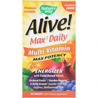 Nature's Way, アライブ！マックス3デイリー、マルチビタミン、鉄分非配合、90錠