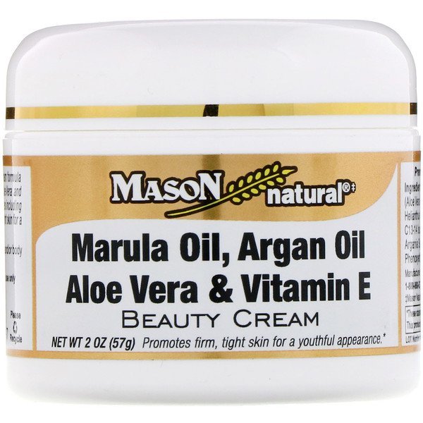 Mason Natural, マルラオイル、アルガンオイル・アロエベラ、ビタミンE美容クリーム、2オンス(57g)