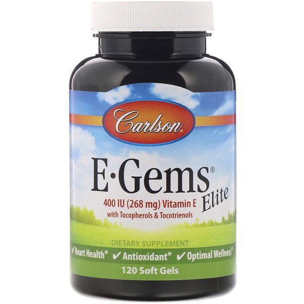 Carlson Labs, E-Gems(Eジェムス)エリート、ビタミンE、268mg(400IU)、ソフトジェル120粒