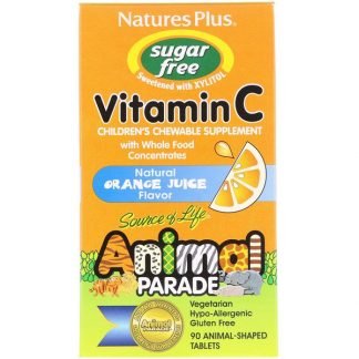 Nature's Plus, Source of Life（ソースオブライフ）、アニマルパレード、ビタミンC、子ども用チュアブルサプリメント、砂糖不使用、天然オレンジジュース風味、動物型タブレット90粒
