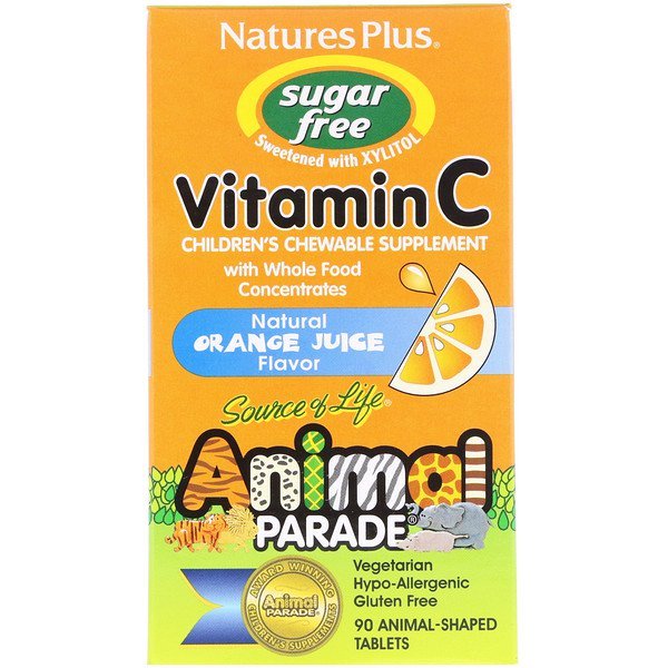 Nature's Plus, Source of Life(ソースオブライフ)、アニマルパレード、ビタミンC、子ども用チュアブルサプリメント、砂糖不使用、天然オレンジジュース風味、動物型タブレット90粒