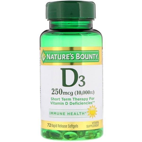 Nature's Bounty, D3、250 mcg (10,000 IU)、速放性ソフトジェル72粒
