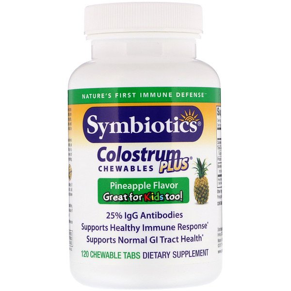 Symbiotics, コロストラムプラス、パイナップル味、チュアブル、120 チュアブル