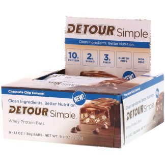 Detour, シンプル、ホエイ・プロテインバー、チョコレートチップ・キャラメル、9本、各30g