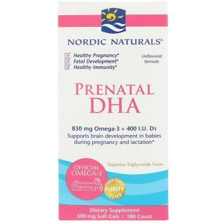 Nordic Naturals, 出生前のDHA, 味付けされていないフォーミュラ, 500 mg, 180ソフトゼリー