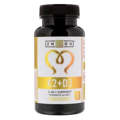 Zhou Nutrition, K2 + D3、2イン1サポート、ベジカプセル60個