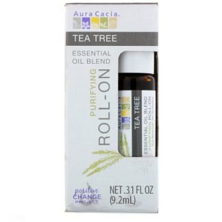 Aura Cacia, エッセンシャルオイルブレンド、ピュリファイングロールオン、ティーツリー、 .31液量オンス (9.2 ml)