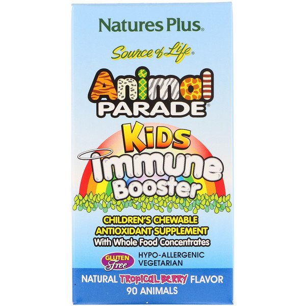 Nature's Plus, Source of Life(ソースオブライフ)、アニマルパレード、お子様用免疫サポート、天然トロピカルベリー風味、動物型90粒