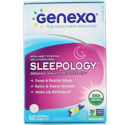 Genexa, Sleepology、オーガニック睡眠補助剤、バニラ名ベンダーフレーバー、噛むタブレット 60錠
