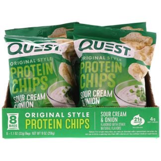 Quest Nutrition, オリジナルスタイルプロテインチップス、サワークリーム & オニオン、8パック、各1.1オンス (32 g)