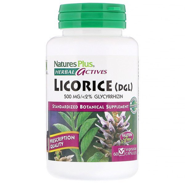 Nature's Plus, ハーバルアクティブス, 甘草(DGL), 500 mg, 60 ベジカプセル