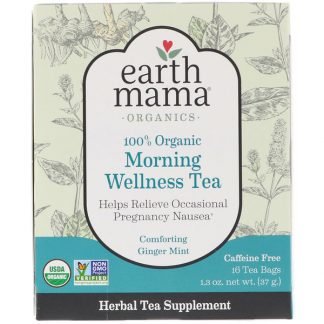 Earth Mama, 100％オーガニックモーニングウェルネスティー、癒しのジンジャーミント、ティーバッグ16個、1.3 oz (37 g)