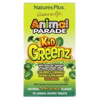 Nature's Plus, ソースオブライフ, アニマルパレード, キッドグリーンズ, 天然トロピカルフルーツ風味, 動物90種