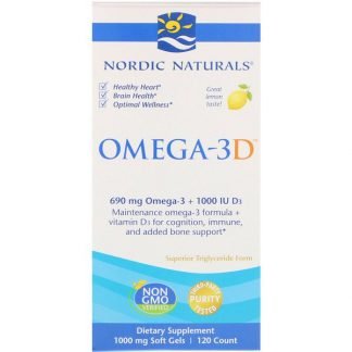 Nordic Naturals, オメガ3D, レモン, 1,000 mg, 120ソフトゼリー