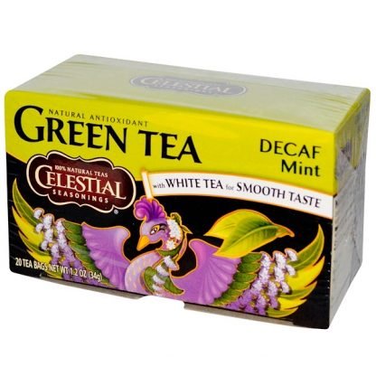 Celestial Seasonings, グリーンティー、ホワイトティー入り、カフェインレス ミント、20ティーバッグ、1.2 oz (34 g)