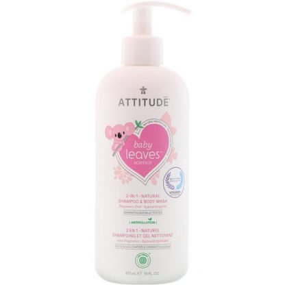 ATTITUDE, Baby Leaves Science, 2-In-1 Natural Shampoo & Body Wash, Fragance-Free, 16 fl oz (473 ml) (Discontinued Item)