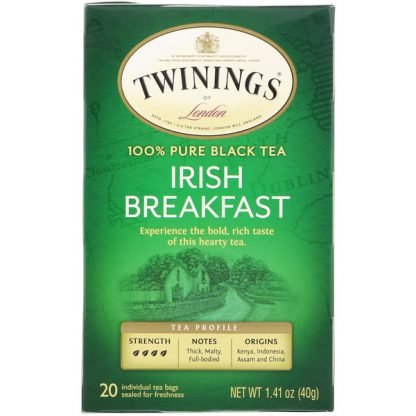 Twinings, 100% Pure Black Tea, Irish Breakfast Tea, 20 Tea Bags, 1.41 oz (40 g) (Discontinued Item)