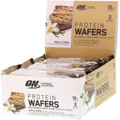 Optimum Nutrition, プロテインウエハース、バニラクリーム、9パック、各40g（1.42oz）