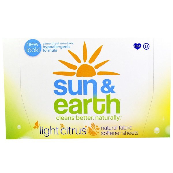Sun & Earth, ナチュラル 柔軟剤シート、 ライト シトラス、 80 シート、 各6.4" x 9"