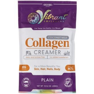 Green Foods Corporation, バイブラントコラーゲン、ココナッツミルクコラーゲンクリーマー、プレーン、10.16 oz (288 g)