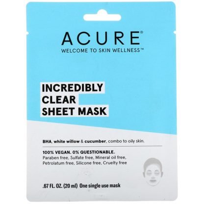 Acure, Incredibly Clear Sheet Mask, 1 Single Use Mask, 0.67 fl oz (20 ml)
