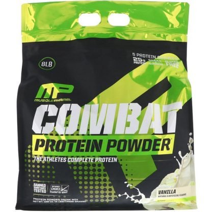 MusclePharm, コンバット・プロテインパウダー、バニラ、8ポンド (3629g)