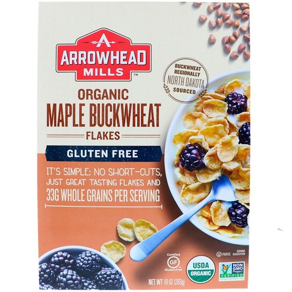 Arrowhead Mills, オーガニックメープルソバフレーク(Maple Buckwheat Flakes), グルテンフリー, 10オンス(283 g)