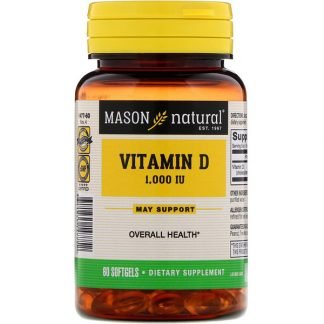 Mason Natural, ビタミンD、1000 IU、ソフトジェル60個 (Discontinued Item)