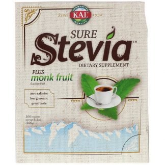 KAL, Sure Stevia, Plus Monk Fruit, 100 Packets, 3.5 oz (100 g)
