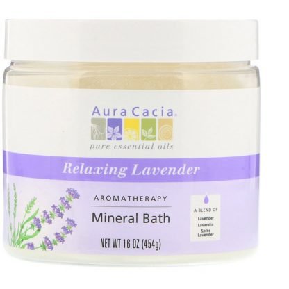 Aura Cacia, アロマセラピー ミネラルバス、 リラックスラベンダー、 16 oz (454 g)