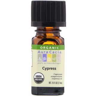 Aura Cacia, オーガニック、 サイプレス、 0.25 fl oz (7.4 ml)