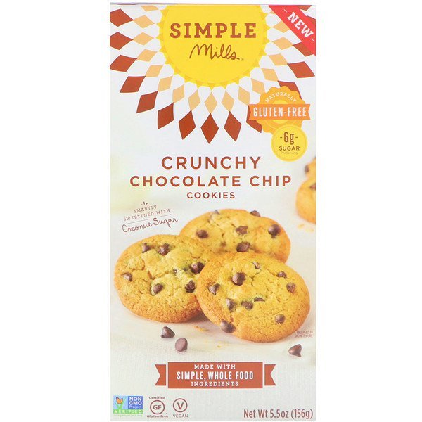 Simple Mills, 天然グルテンフリー、クランチークッキー、チョコレートチップ、5.5 oz (156 g)