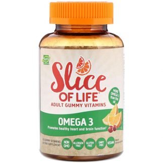 Hero Nutritional Products, スライス・オブ・ライフ、グミビタミン、オメガ3、 天然クランオレンジ味、60粒 (Discontinued Item)