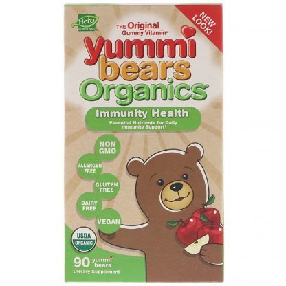 Hero Nutritional Products, ヤミーベアーズオーガニックス、免疫の健康、りんご風味、ヤミーベアー90個 (Discontinued Item)