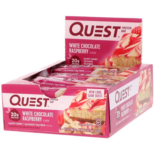 Quest Nutrition, Quest プロテインバー、ホワイトチョコレートラズベリー、12本、各2.12オンス(60 g)