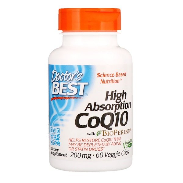 Doctor's Best, バイオペリン入りハイアブソープションCoQ10、200 mg、60野菜カプセル