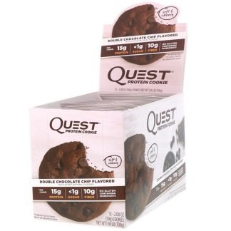 Quest Nutrition, プロテインクッキー、ダブルチョコレートチップ、12パック、各2.08 oz (59 g)