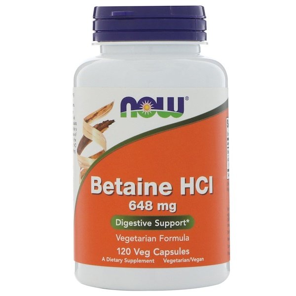 Now Foods, ベタインHCL、648 mg、植物性カプセル 120粒