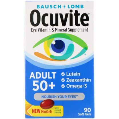 Bausch & Lomb, オキュバイト、大人用50＋、アイビタミン＆ミネラル・サプリメント、ソフトジェル90粒