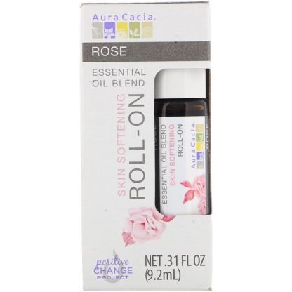 Aura Cacia, エッセンシャルオイルブレンド、肌を柔らかくするロールオン、ローズ、0.31液量オンス (9.2 ml)