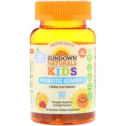 Sundown Naturals Kids, 子供向けプロバイオティクスグミ、パイナップル、ラズベリー&オレンジ、グミ30粒