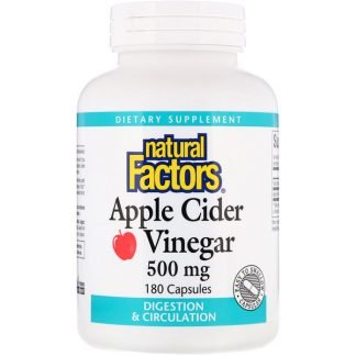 Natural Factors, アップルサイダービネガー／ヴィネガー（リンゴ酢）, 500 mg, 180カプセル