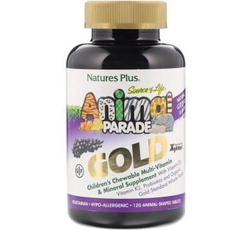 Nature's Plus, Source of Lifeアニマルパレードゴールド、子ども用チュアブル錠剤、マルチビタミン・ミネラルサプリメント、天然グレープ風味、動物型錠剤120錠