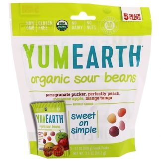 YumEarth, Organic Sour Beans, Assorted Flavors, 5 Snack Packs, 0.7 oz (19.8 g) Each