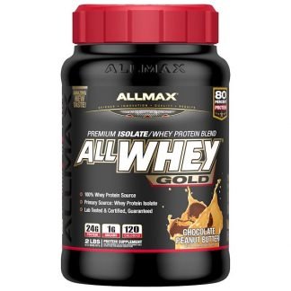 ALLMAX Nutrition, オールホエイゴールド、100％ホエイプロテイン+プレミアムホエイプロテインアイソレート、チョコレートピーナッツバター、2ポンド (907 g)
